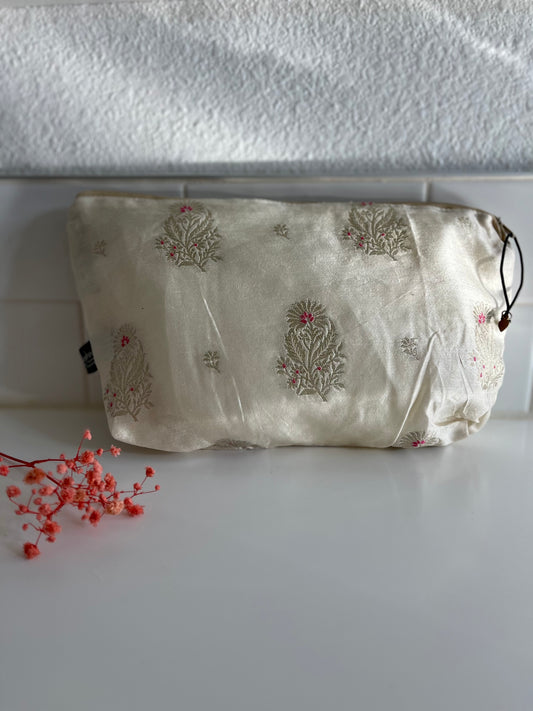 Embroidered Flower Makeup Bag