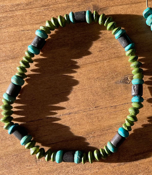 Teal & Green Wooden Bracelet