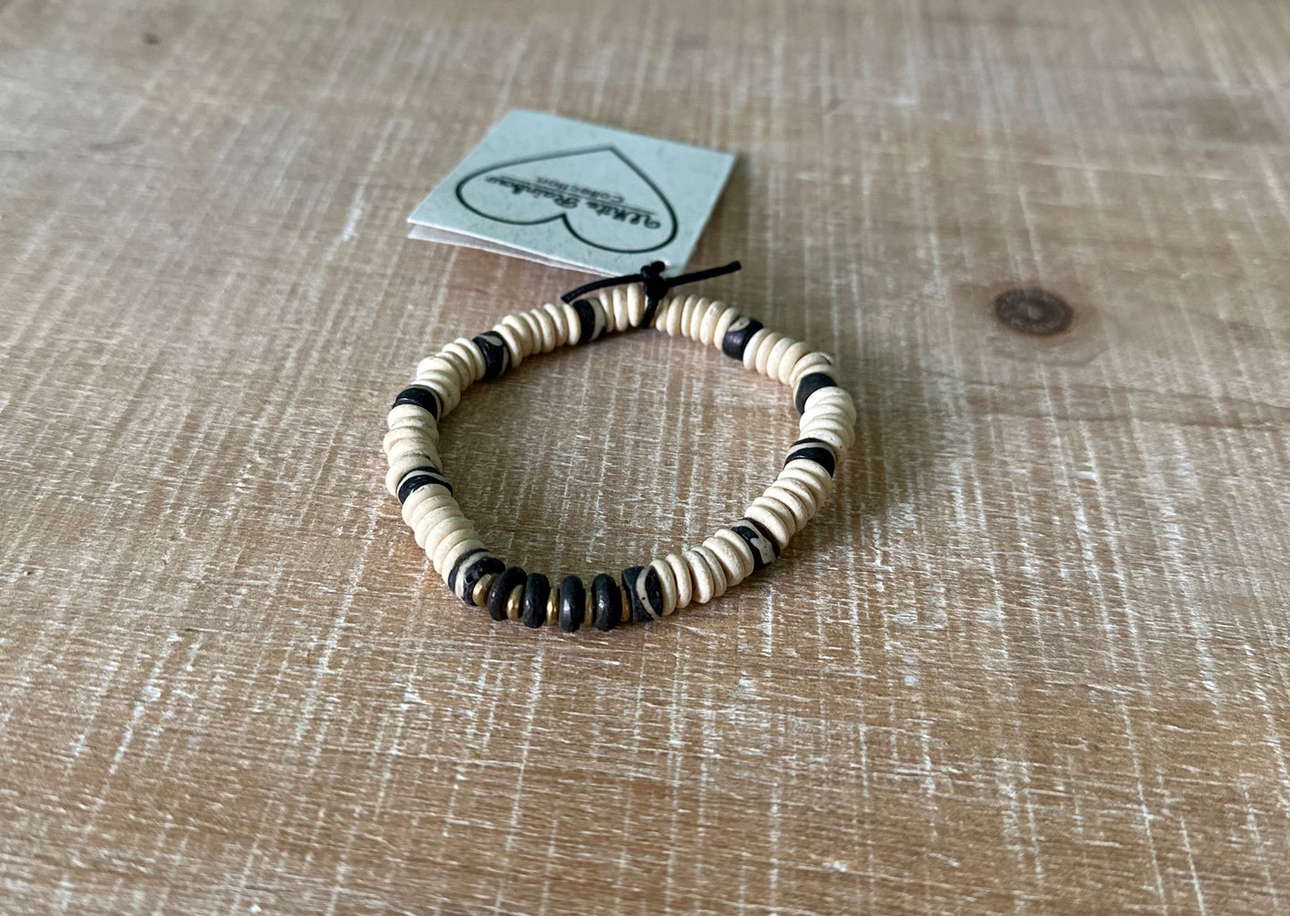 Wooden Bead & Shell Bracelet
