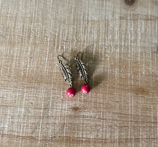 Cherry Red Feather Earring