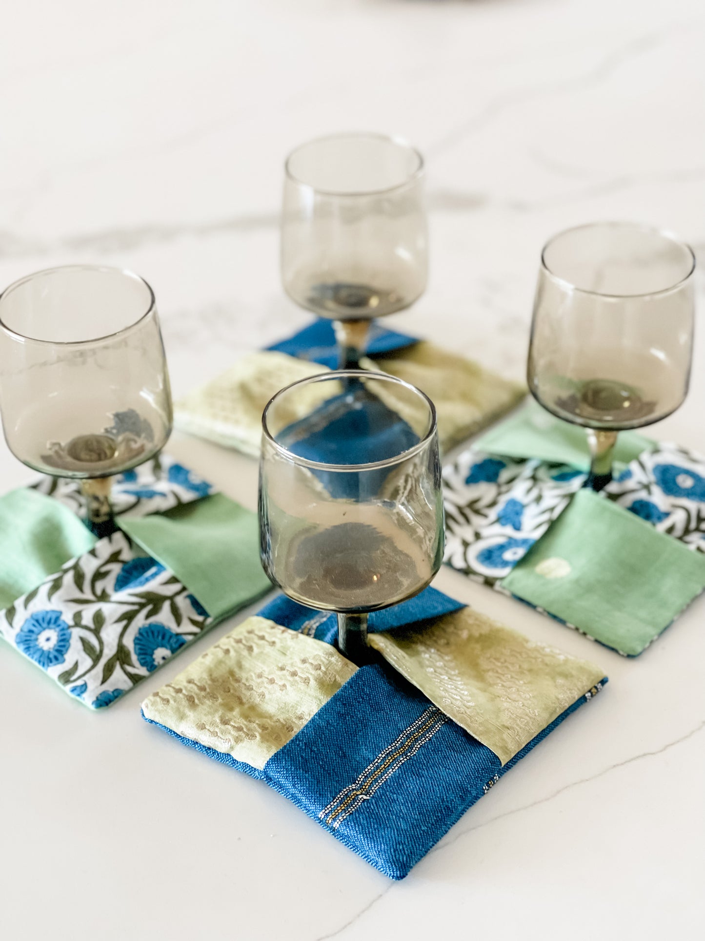 Large Fabric Coasters- Blue/Green Collection (Set of 4)