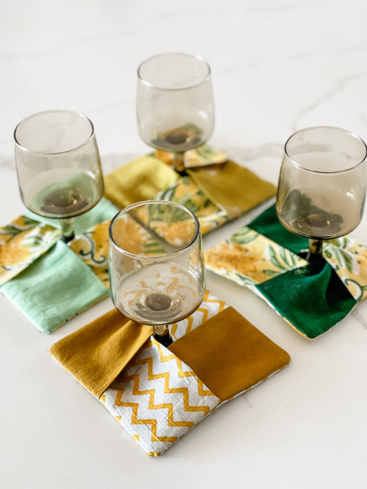 Large Fabric Coasters- Yellow/Green (Set of 4)