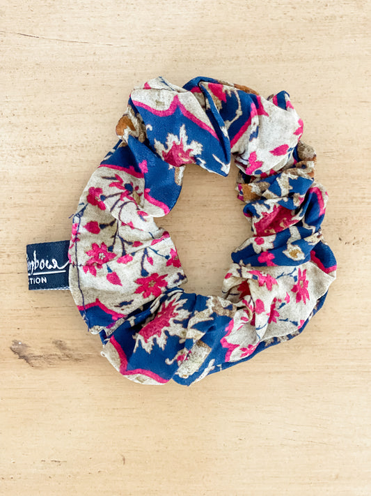 Navy & Red Flower Scrunchie