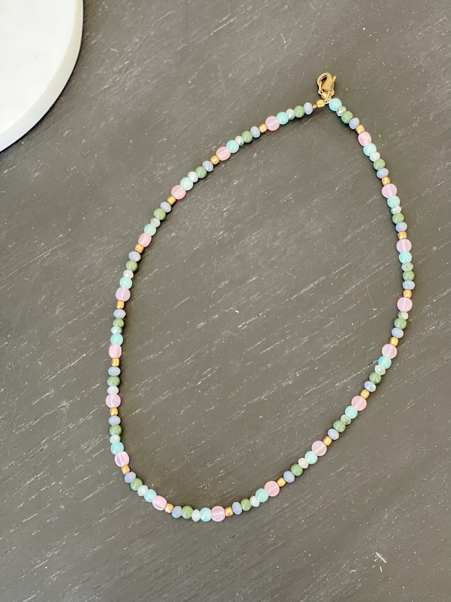 Pink & Green Beaded Necklace