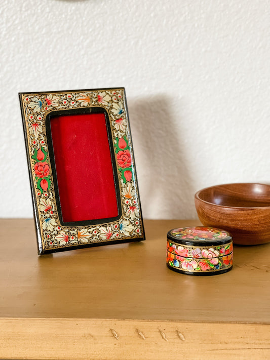 Hand Painted Floral Black Picture Frame