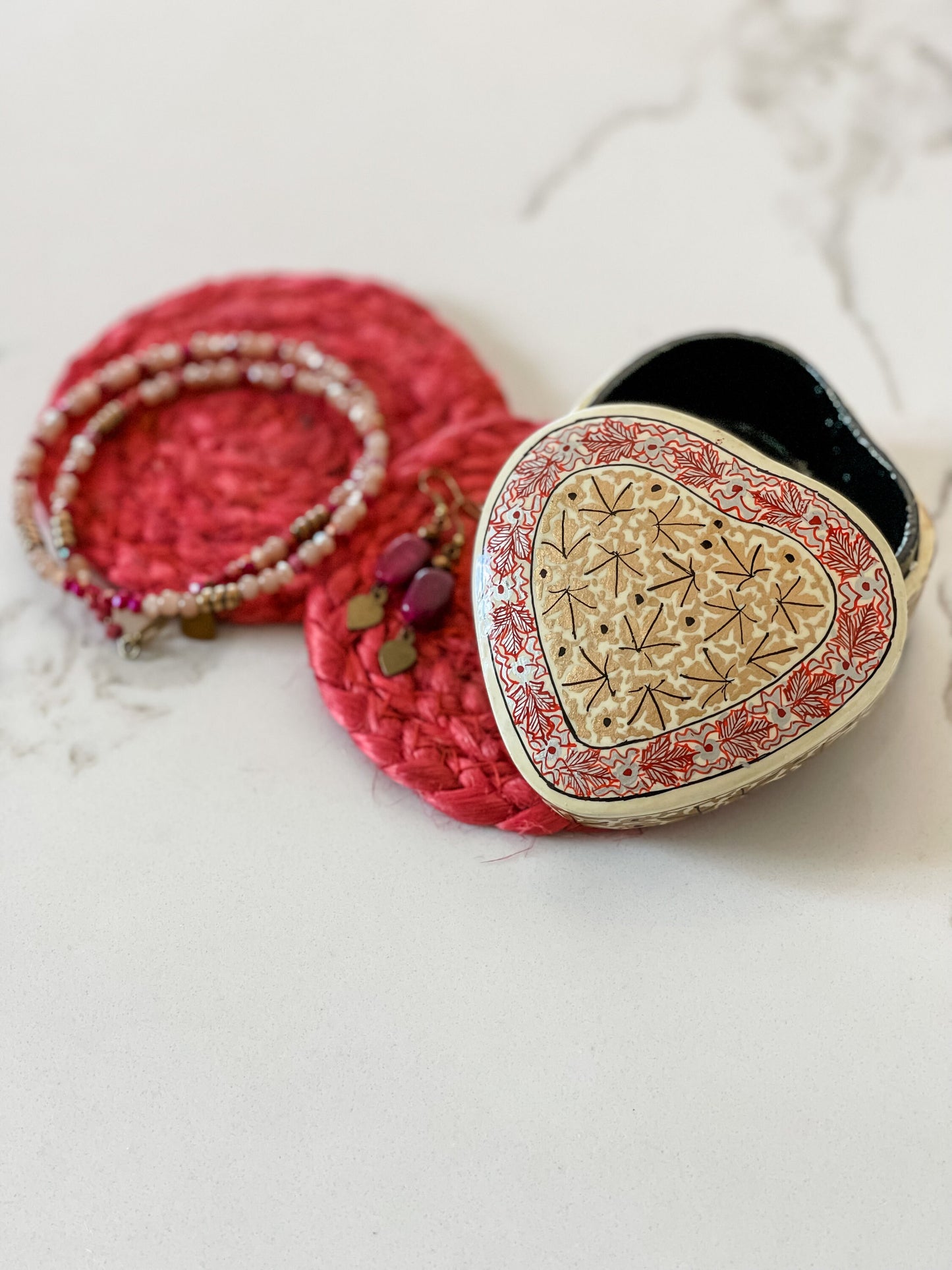 Cream Colored Heart Jewelry Box