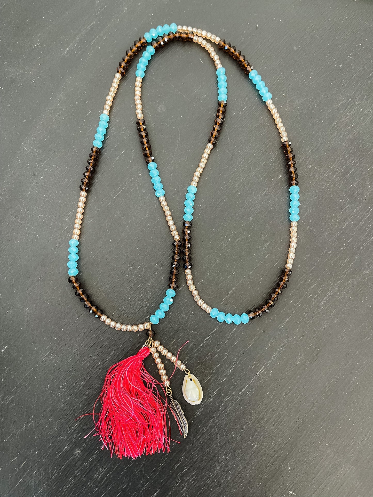 Turquoise & Brown Tassel Necklace