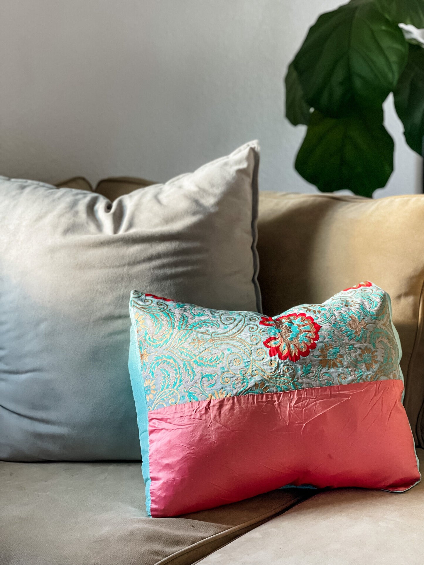 Soft Blue & Pink Pillow Cover