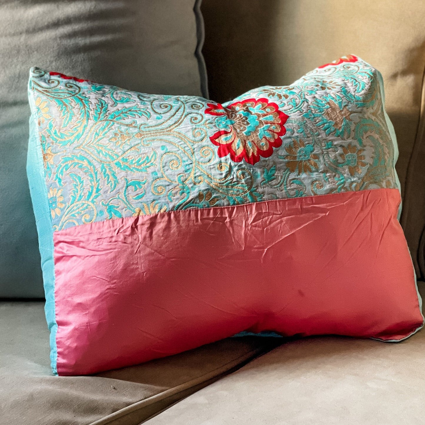 Soft Blue & Pink Pillow Cover